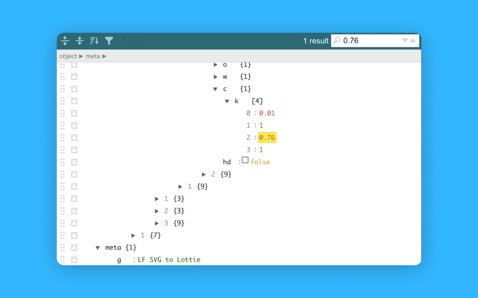 Edición de colores en el Editor JSON de Lottie