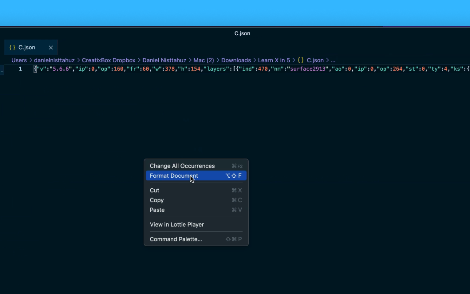 Formate o documento JSON no VS Code