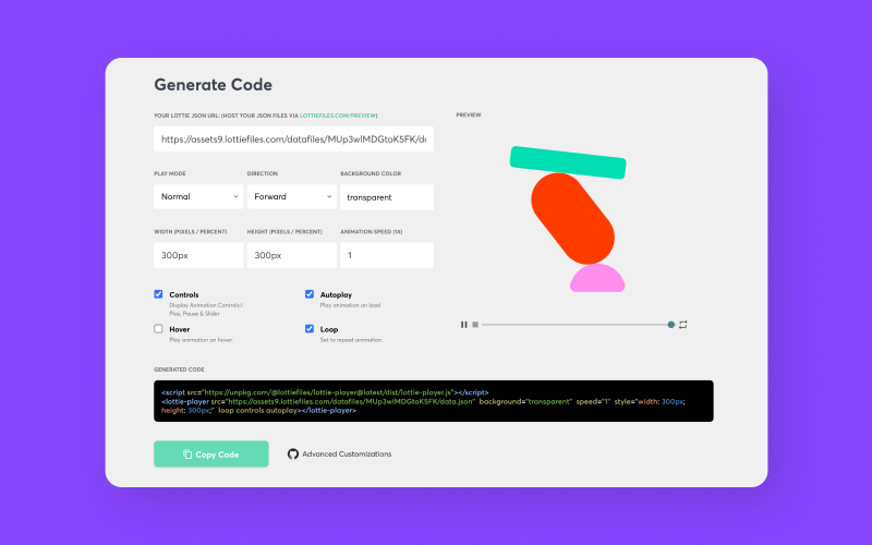 Generate the Lottie player code