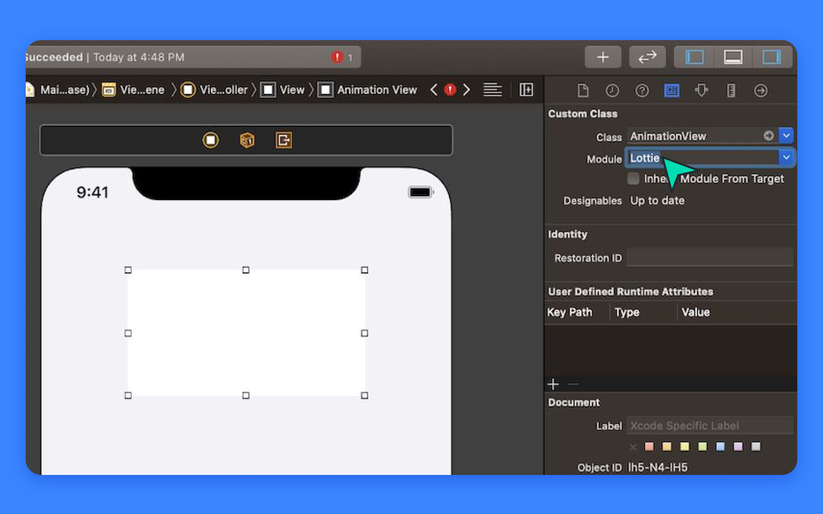 Add a Lottie animation view using Interface Builder