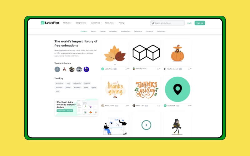 LottieFiles featured page